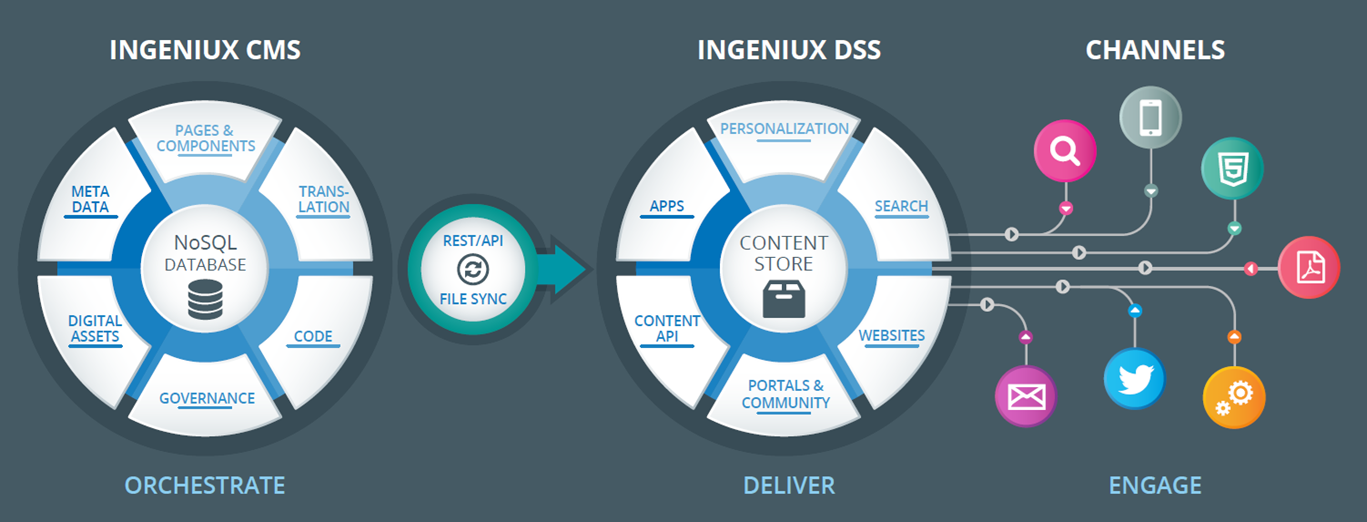 Ingeniux Web Experience Management Products: Decoupled Architecture Diagram