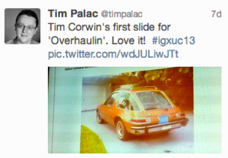 Tweet from Tim Palac about presentation slides