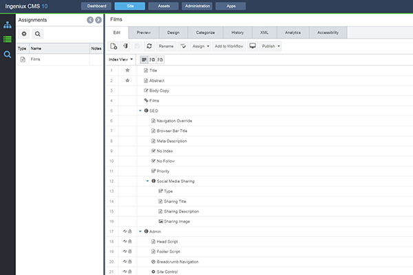 Index Edit View Ingeniux CMS