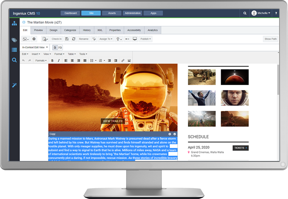 Ingeniux CMS in-context editing