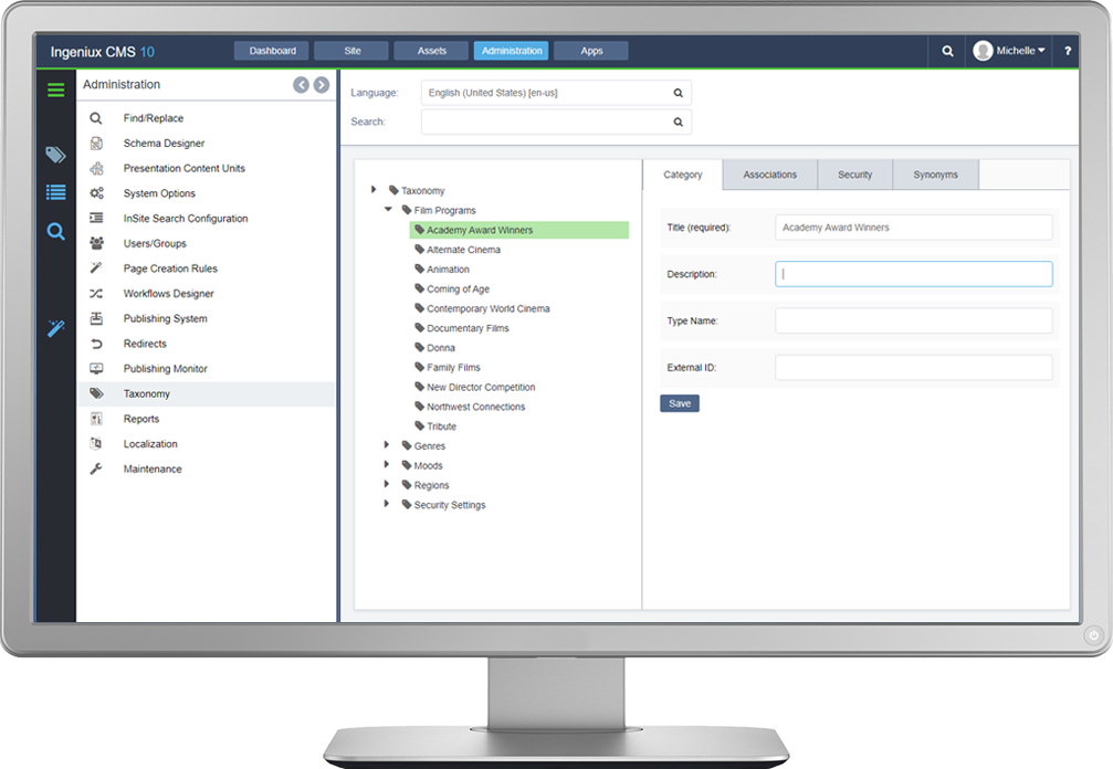 Ingeniux Web Experience Management Products: Taxonomy Feature